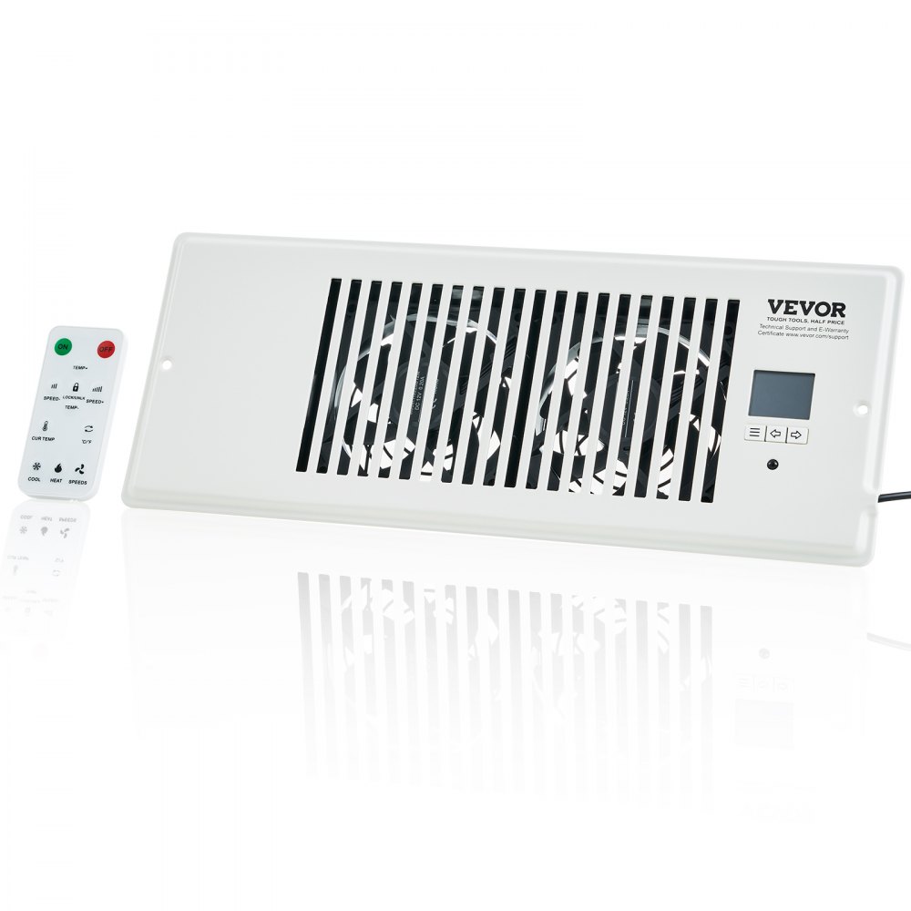 VEVOR Register Booster Fan, Quiet Vent Booster Fan Fits 4” x 12” Register Holes, with Remote Control and Thermostat Control, Adjustable Speed for Heating Cooling Smart Vent, White - ZCZTQFSB412IN1CL6V5