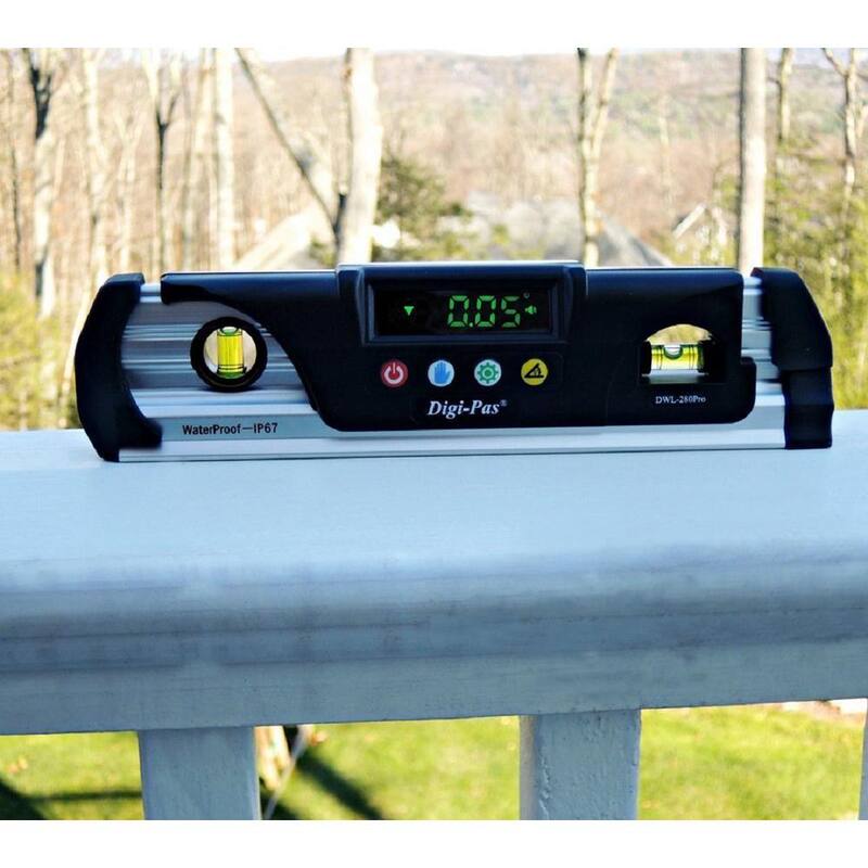 Nivel de torpedo digital Digi-Pas 9 pulgadas impermeable IP67 con imán, display LED brillante y transportador - DWL280Pro