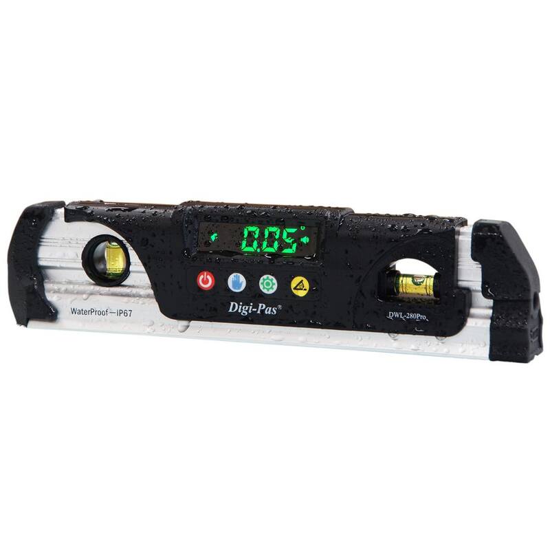 Nivel de torpedo digital Digi-Pas 9 pulgadas impermeable IP67 con imán, display LED brillante y transportador - DWL280Pro