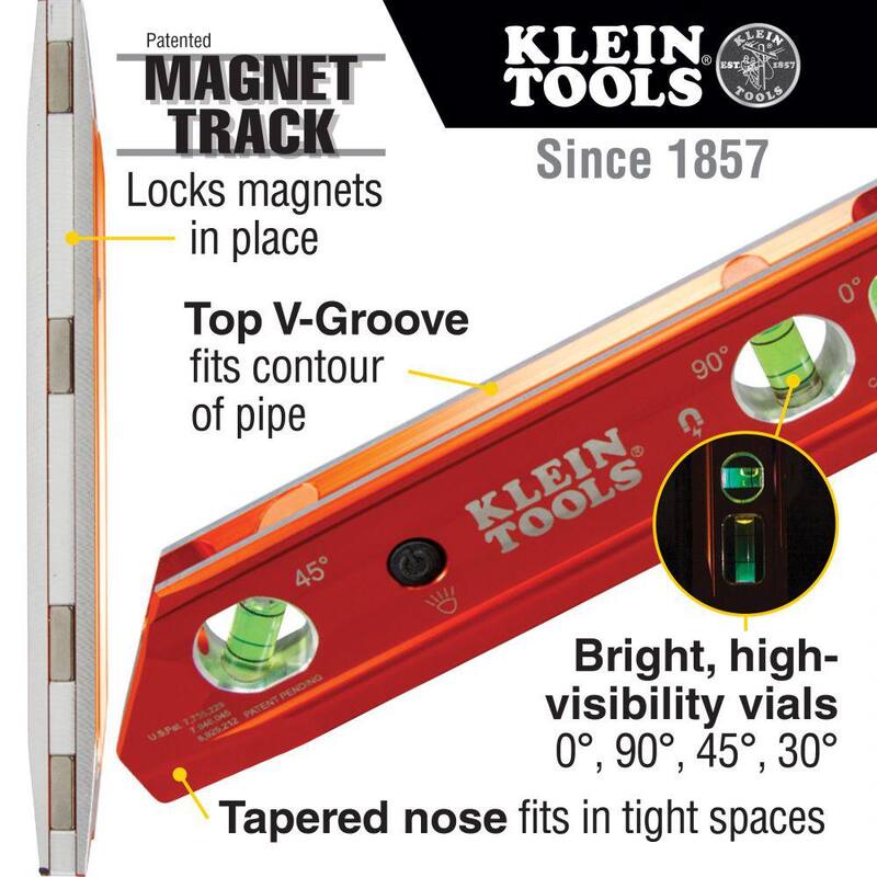 Herramienta Klein 9 pulgadas Nivel torpedo de aluminio con imán de tierra rara - 935R
