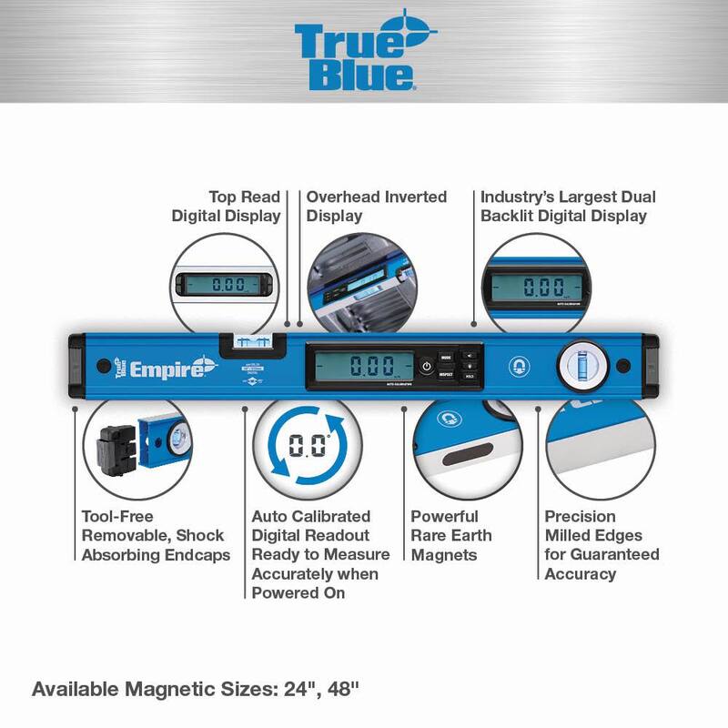 Nivel de caja digital de viga magnética True Blue de 24 pulgadas de Milwaukee con estuche y nivel de torpedo digital magnético de 9 pulgadas - EM105.24-em105.9.