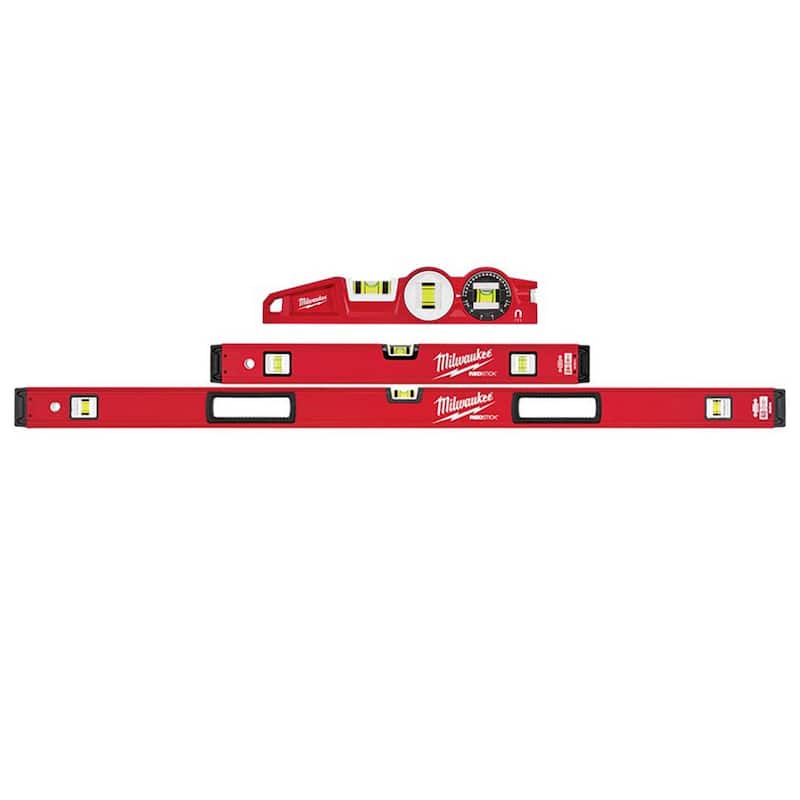 Set de niveles de caja Milwaukee 24 in. y 48 in. REDSTICK con nivel torpedo de fundición a presión de 10 in. con bloqueo de 360° (3 piezas) - MLBXS48-48-22-5210