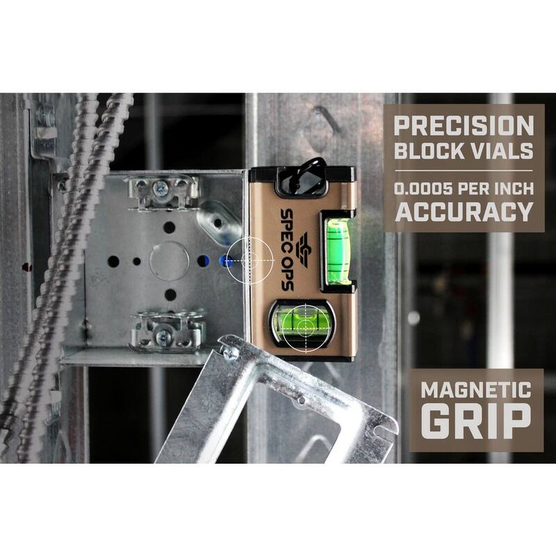 Nivel de Bolsillo Magnético SPEC OPS de 4 pulgadas, Viales de Bloque 33% Más Grandes, Incluye Mosquetón - SPEC-PLEVEL