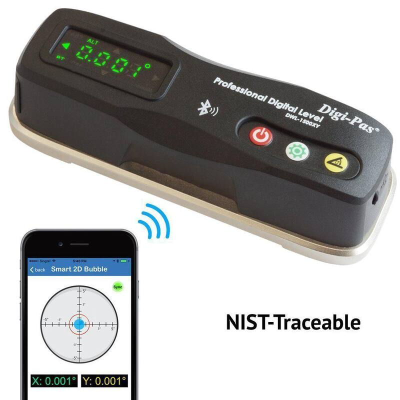Nivel de precisión maestro inteligente de 2 ejes de 6 pulgadas Digi-Pas con Bluetooth 0.0002/pies (0.02 mm/m) - DWL1500XY
