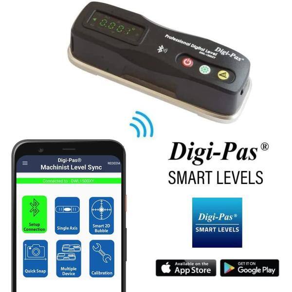 Nivel de precisión maestro inteligente de 2 ejes de 6 pulgadas Digi-Pas con Bluetooth 0.0002/pies (0.02 mm/m) - DWL1500XY