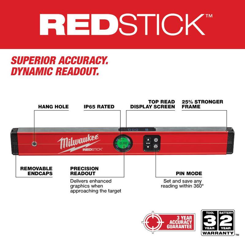 Nivel de caja digital REDSTICK de Milwaukee de 24 pulgadas con tecnología de medición de punto de aguja y kit de fuente de energía portátil - MLDIG24-48-59-2013