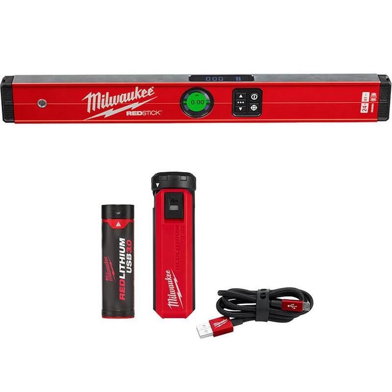 Nivel de caja digital REDSTICK de Milwaukee de 24 pulgadas con tecnología de medición de punto de aguja y kit de fuente de energía portátil - MLDIG24-48-59-2013