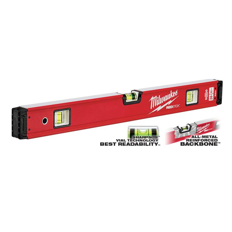 Set de niveles de caja Milwaukee REDSTICK de 24 y 48 pulgadas con escuadra para vigas de 7 pulgadas (3 piezas) - MLBXS48-MLSQ070