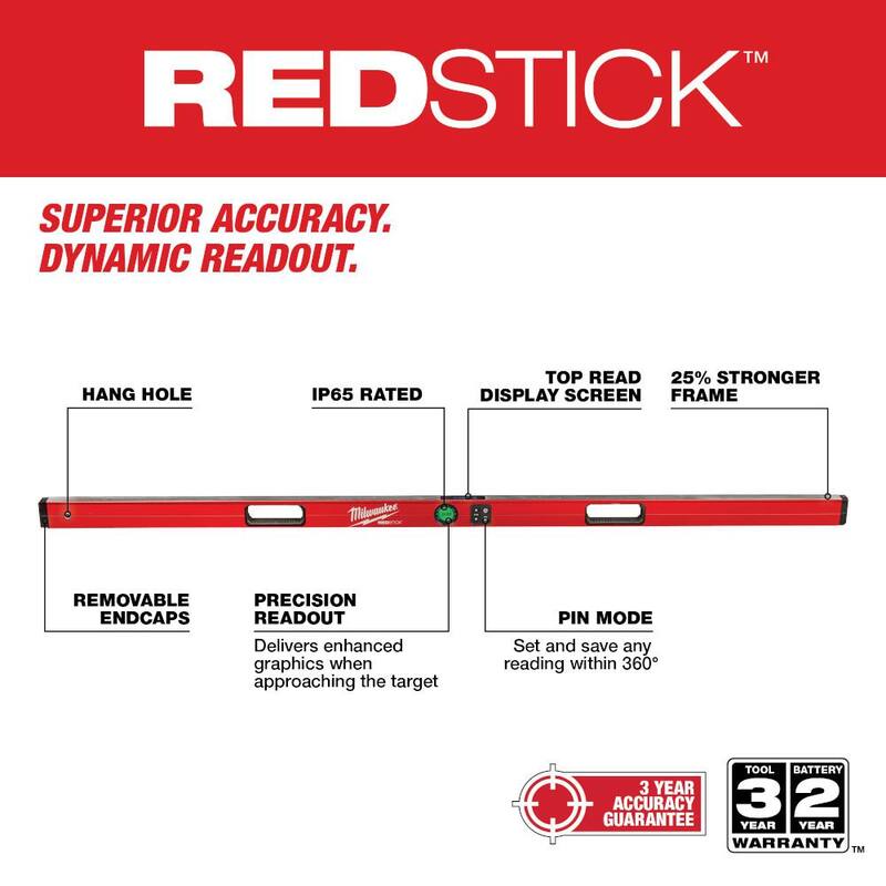 Nivel digital REDSTICK de 72 pulgadas con tecnología de medición de precisión y escuadra de 7 pulgadas - MLDIG72-MLSQ070
