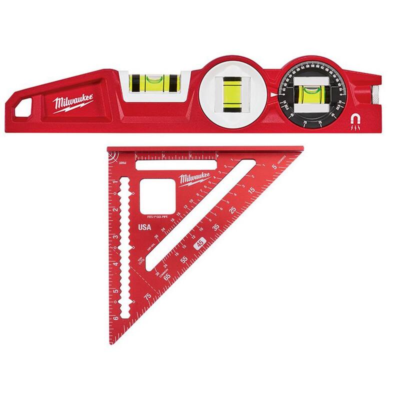 Milwaukee 10 pulg. Nivel de Torpedo de Fundición de Aluminio con Bloqueo de 360° y Escuadra de 7 pulg. para Escuadra de Techo (2 Piezas) - 48-22-5210-MLSQ070