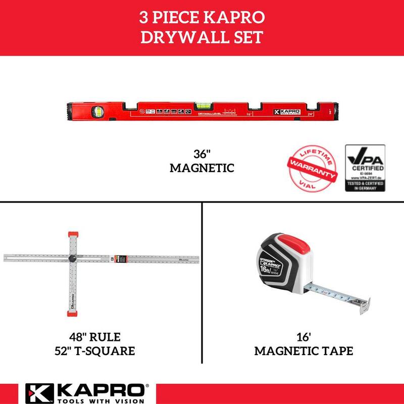 Set de Yeso Kapro de 36 pulgadas, Escuadra en T, Cuchilla de Utilidad, Set de Nivel de Aluminio Magnético - 317-DWS