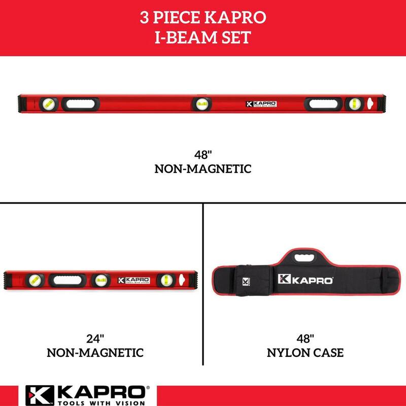 Kapro MaxPro 24 pulgadas, 48 pulgadas, set de nivel de viga en I de aluminio no magnético con estuche - 175-IBS