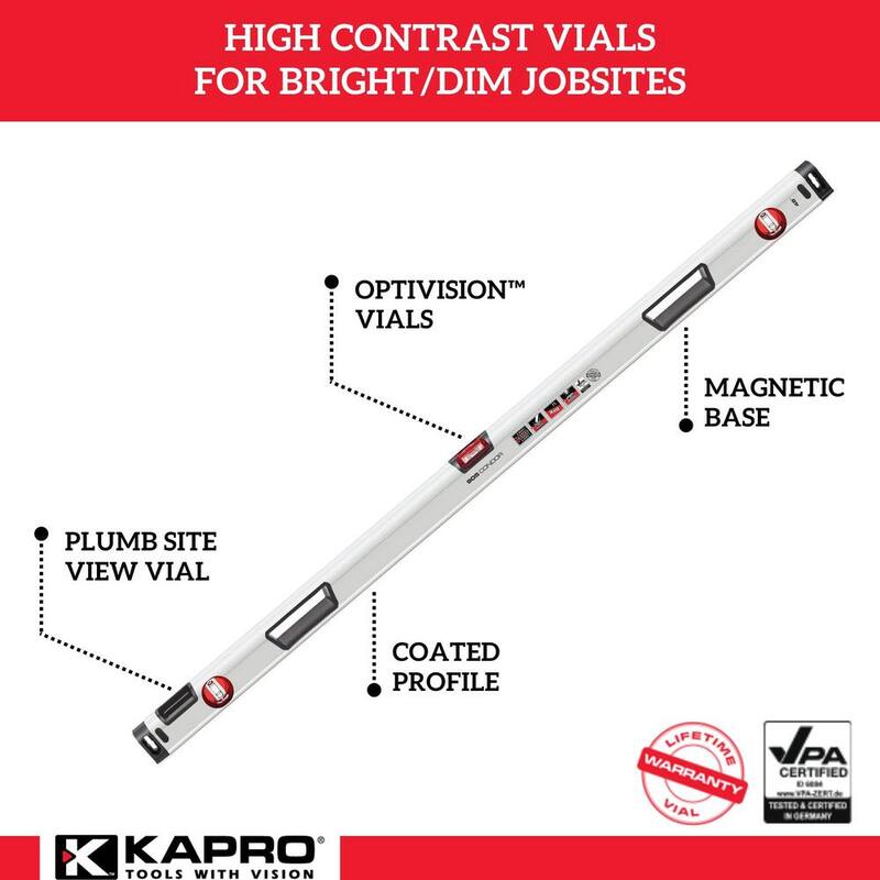 Nivel de caja magnético de aluminio pesado de 72 pulgadas Kapro con Optivision y Plumb Site - 905-41-72M