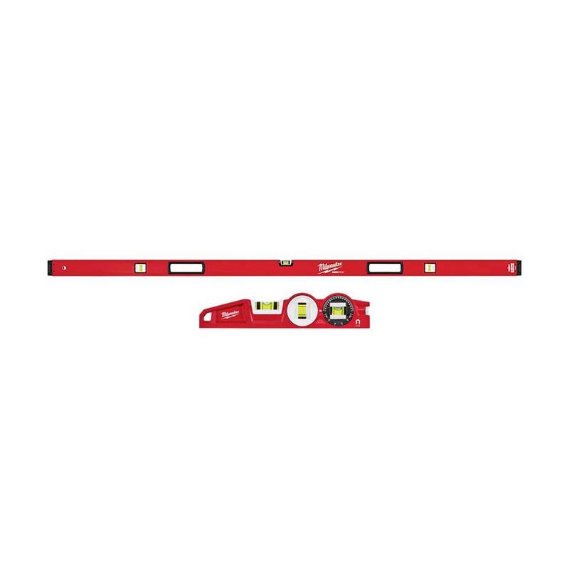 Nivel de caja Milwaukee REDSTICK de 72 pulgadas con nivel de torpedo de fundición de aluminio de 10 pulgadas con cierre de 360 grados (2 piezas) - MLBX72-48-22-5210