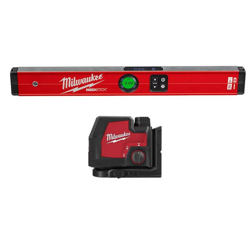 Nivel de caja digital REDSTICK de 24 pulgadas de Milwaukee con láser de línea cruzada verde de 100 pies y puntos de plomada - MLDIG24-3522-21