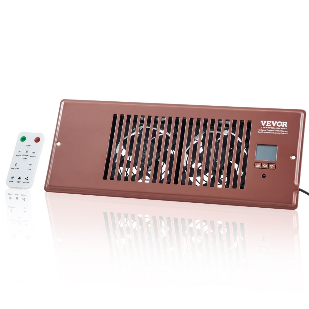 VEVOR Register Booster Fan, Quiet Vent Booster Fan Fits 4” x 12” Register Holes, with Remote Control and Thermostat Control, Adjustable Speed for Heating Cooling Smart Vent, Brown - ZCZTQFSZ412INPDAMV5