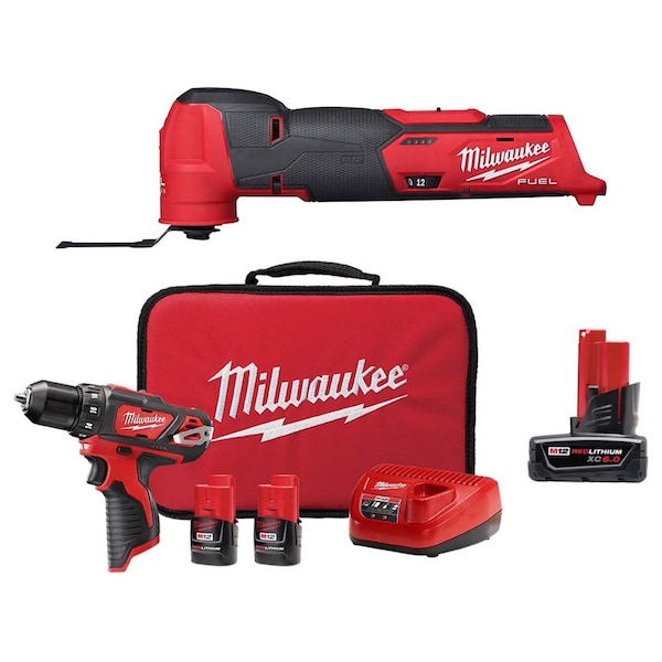 Milwaukee Tool Cordless Multi-Tool, Drill Kit, 6.0 Bat - 2526-20, 2407-22, 48-11-2460