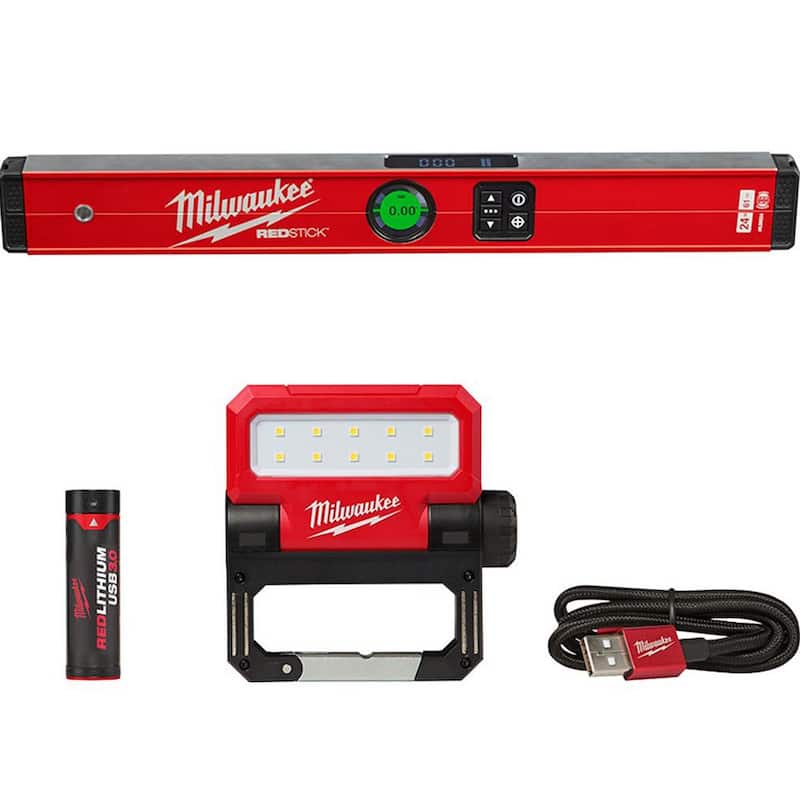 Nivel de caja digital REDSTICK de 24 pulgadas de Milwaukee con tecnología de medición de punto de contacto y luz de inundación LED recargable de 550 lúmenes - MLDIG24-2114-21