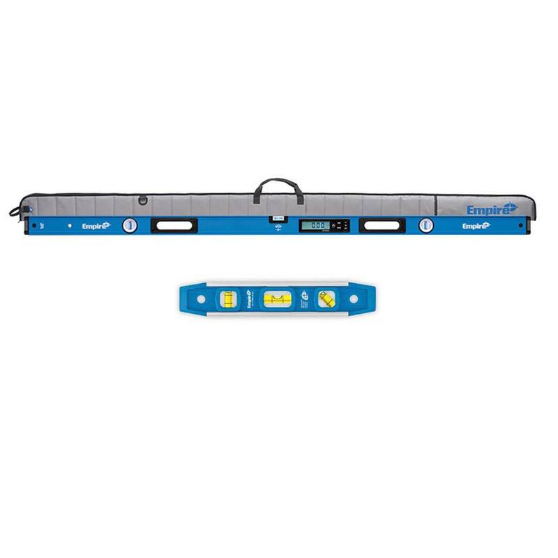 Nivel de viga digital True Blue de 72 pulgadas de Milwaukee con estuche y nivel torpedo de 9 pulgadas - E105.72-587-24