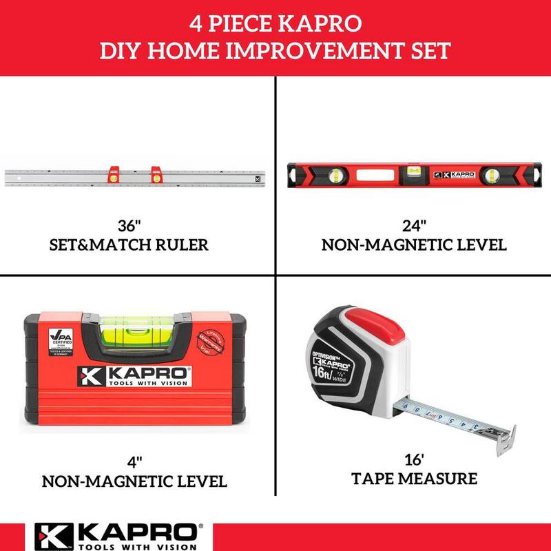 Juego de Proyecto Kapro de 4 pulgadas, 2 de 4 pulgadas, 36 pulgadas, Cinta de Aluminio no Magnético en Forma de Viga I (Juego de 3 Niveles) - 150-HWS