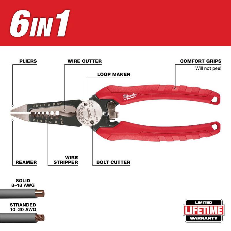 Milwaukee 7.75 pulgadas. Alicate pelacables/cortador 6 en 1 para electricistas - 48-22-3079.