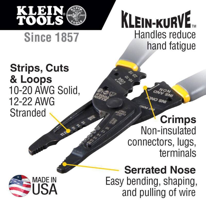 Herramienta Klein-Kurve de Klein Tools con cortador de alambre de punta larga, pelador de alambre y herramienta de engarce - 1009SEN.