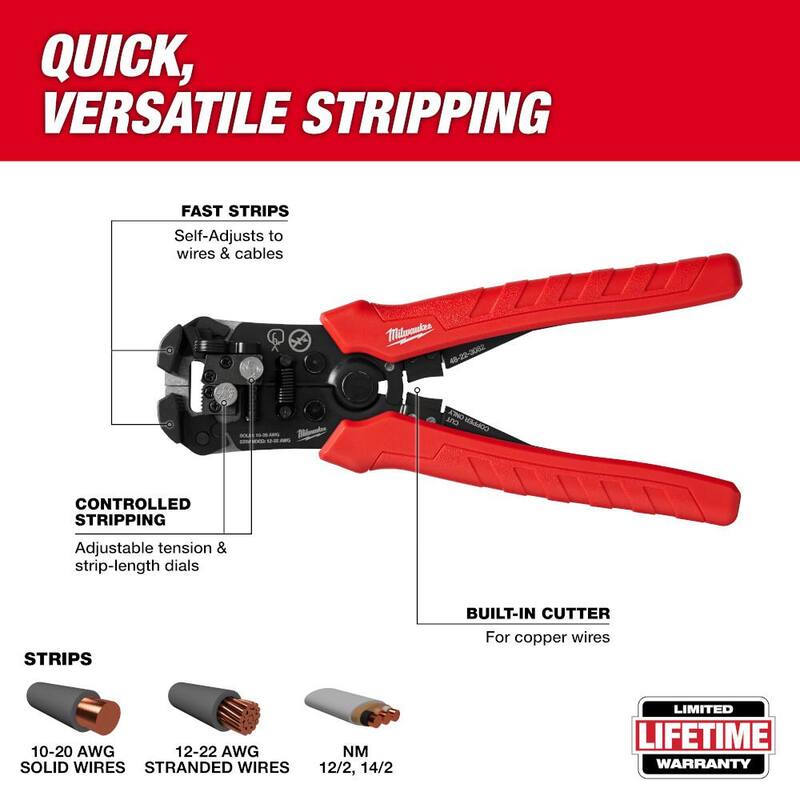 Pelacables/cortador de alambre autoajustable Milwaukee con agarre cómodo - 48-22-3082