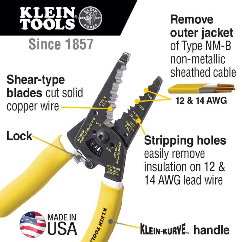Herramienta Klein 7-3/4 pulgadas Klein-Kurve, pelacables y cortador de cable no metálico doble - K1412