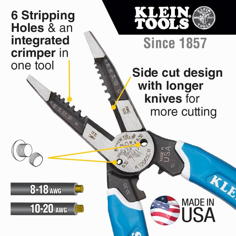 Herramienta multitarea Klein-Kurve de Klein Tools para pelar, cortar y crimpar alambre pesado, calibre 8-20 - K12065CRSEN.