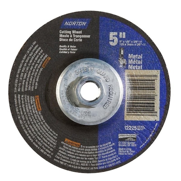 Norton Co Abrasivos Rueda de centro deprimido Tipo 27 para metal, Tamaño: 5 x 1/8 x 5/8-11 - 662528-43615
