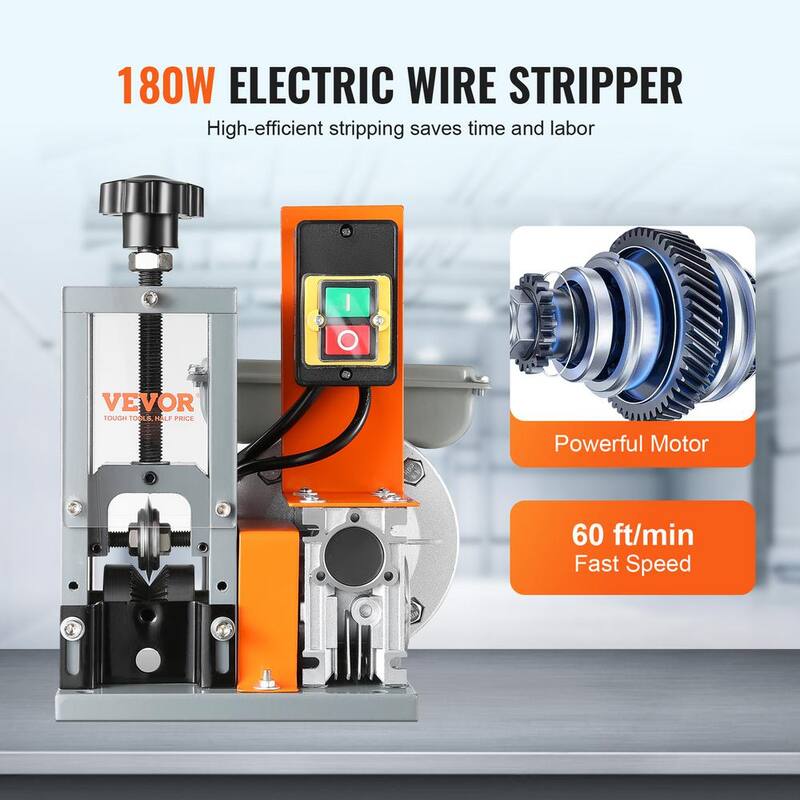 Máquina automática para pelar cables de alambre VEVOR de 0.06 pulgadas a 0.98 pulgadas. Peladora de cables motorizada eléctrica de 180W 60 pies/min para cobre - BX180W11525MMAVETV1