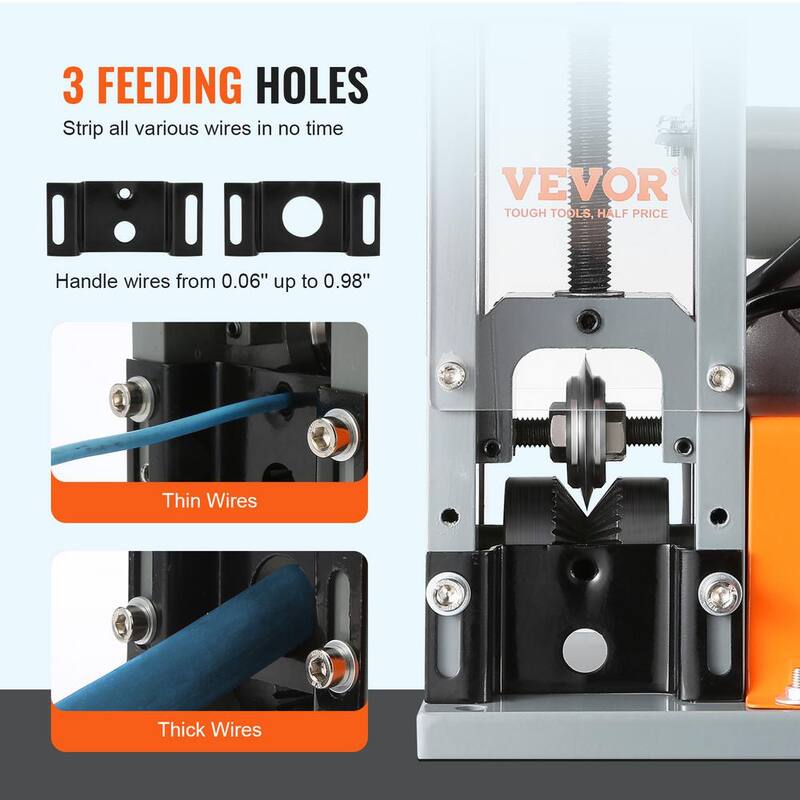 Máquina automática para pelar cables de alambre VEVOR de 0.06 pulgadas a 0.98 pulgadas. Peladora de cables motorizada eléctrica de 180W 60 pies/min para cobre - BX180W11525MMAVETV1
