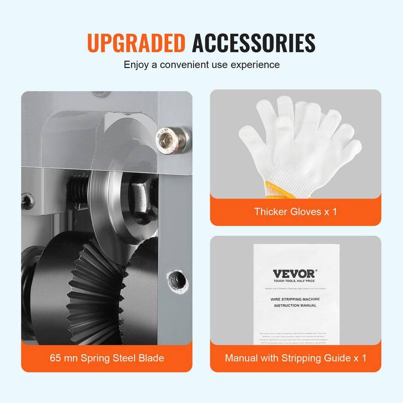 Máquina automática para pelar cables de alambre VEVOR de 0.06 pulgadas a 0.98 pulgadas. Peladora de cables motorizada eléctrica de 180W 60 pies/min para cobre - BX180W11525MMAVETV1