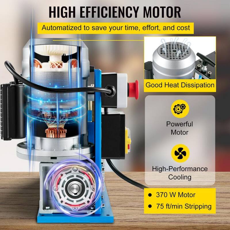 Máquina eléctrica para pelar cables VEVOR 370 vatios 0,06 a 0,15 pulgadas. Pelacables automático con 11 canales 10 cuchillas - DDBXJTDMC370WTYEYV1