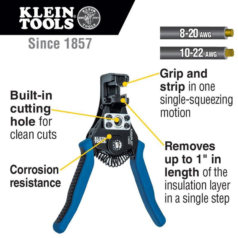 Herramienta cortadora y peladora de alambre Katapult de Klein Tools para alambre sólido de 8-20 AWG y alambre trenzado de 10-22 AWG - 11063W