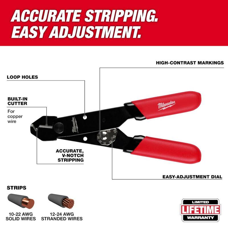 Pelacables / Cortador ajustable compacto de 12-24 AWG de Milwaukee con agarre sumergido - 48-22-3040.