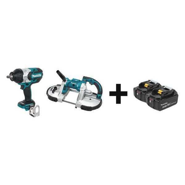 Makita Cordless Combo Kit, 18.0 V, 2 Tools, 2 Batteries - XWT08Z, XBP02Z + BL1840B-2