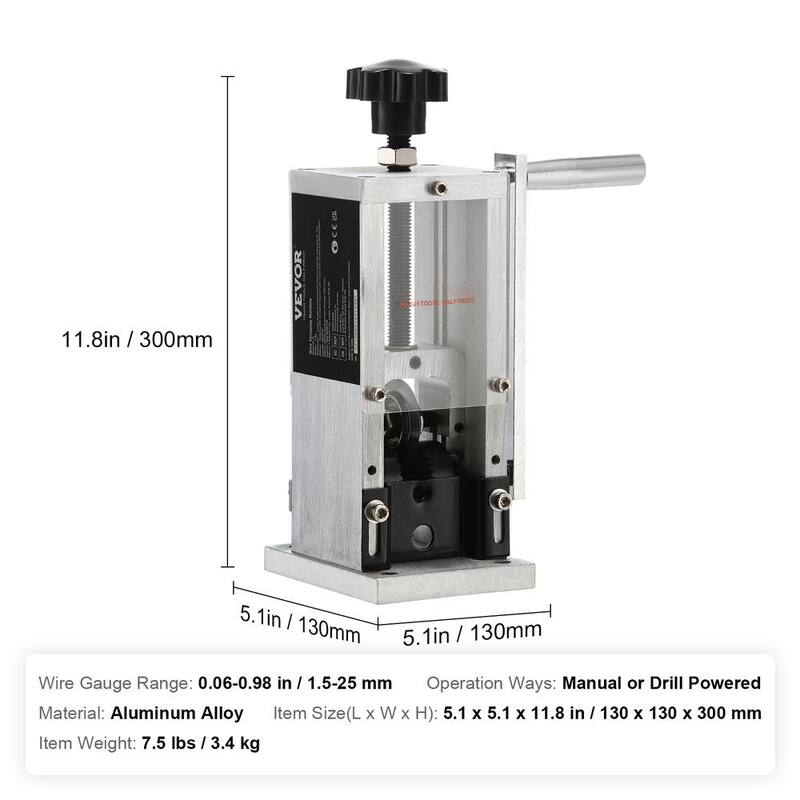Máquina manual para pelar cables VEVOR 0.06in. a 0.98in. Pelador de cobre portátil con manivela de perforadora para reciclaje de cobre de desecho - BXJYSS11525MMZ4Z6V0