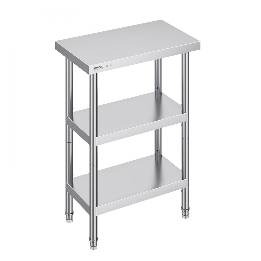 VEVOR Stainless Steel Food Prep Table, 14 x 24 x 34 Inch Commercial Kitchen Worktable, with 2 Adjustable Undershelf, Heavy Duty Prep Table Metal Work Table for BBQ, Kitchen, Home, and Garage - CFBXGGZTSCGZZZ9YVV0