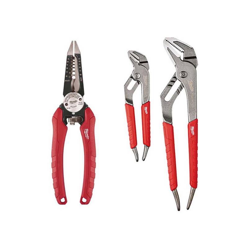 Juego de 3 piezas de Milwaukee: Pelacables, pinzas y tenazas eléctricos combinados 6-en-1 de 7.75 pulgadas, y pinzas de mandíbula recta de 6 y 10 pulgadas - 48-22-3079-48-22-6330.