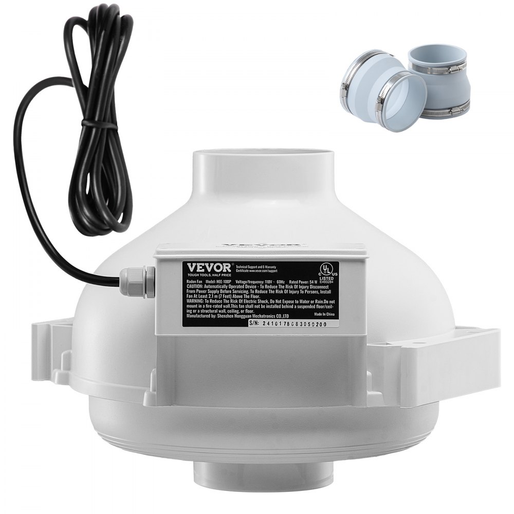 4" to 4.5" Radon Mitigation Fan System Quiet 260 CFM Inline Duct Fan Waterproof - DFSDJ4INCH26WNZBVV1