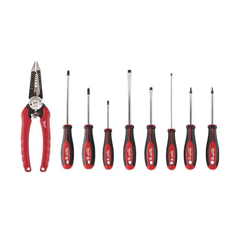 Milwaukee 7.75 pulgadas. Juego de alicates pelacables combinados eléctricos 6-en-1 con destornillador (8 piezas) - 48-22-3079-48-22-2718.