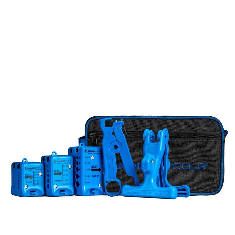 Juego de herramientas JONARD TOOLS de 6 piezas para realizar cortes y anillos en la mitad de fibra óptica con estuche de transporte - TK-105