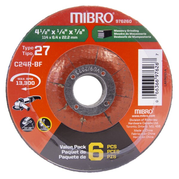 Hoja para concreto centrasiliconado de carburo de silicio de 4 1/2 pulgadas (114 mm) de Richelieu Hardware, PK 6 - 976260