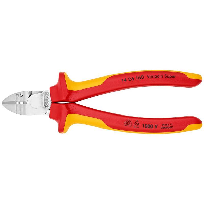 KNIPEX Cortador Diagonal Aislado de 6-1/4 pulgadas y Pelador de Aislamiento de 1000 voltios - 14 26 160