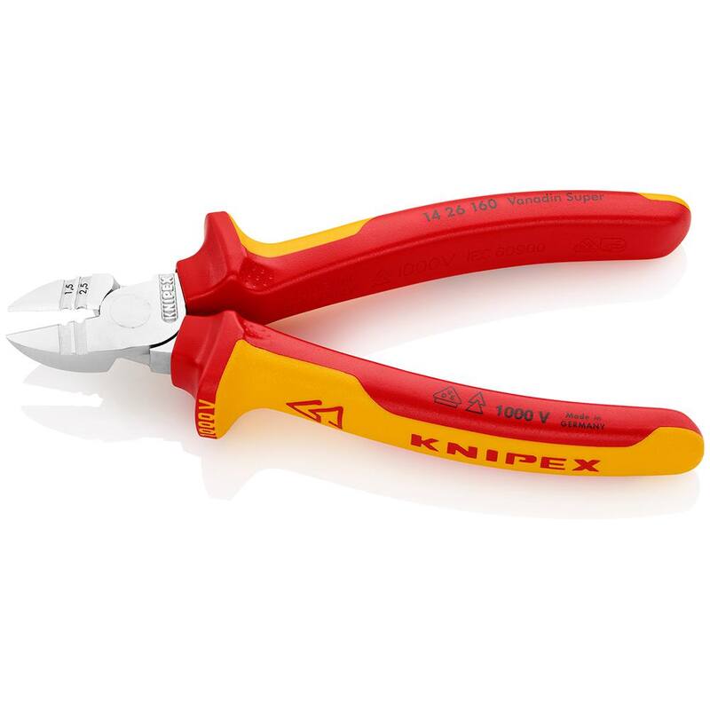 KNIPEX Cortador Diagonal Aislado de 6-1/4 pulgadas y Pelador de Aislamiento de 1000 voltios - 14 26 160