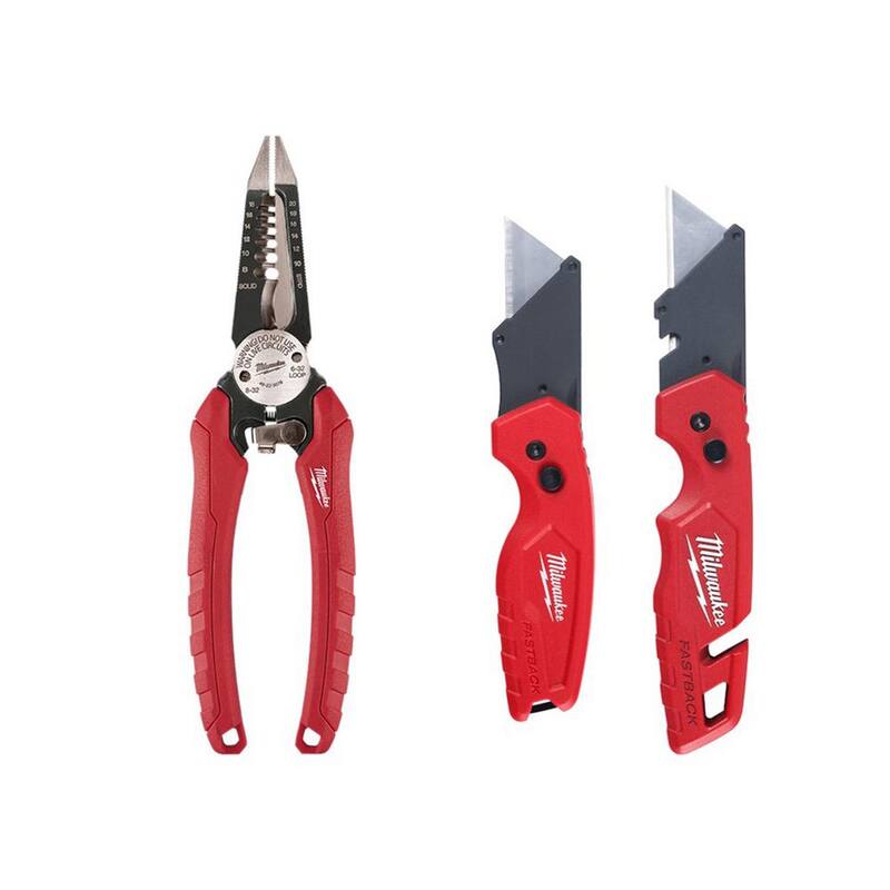 Milwaukee 7.75 pulgadas. Combinación de Electricistas 6 en 1 Alicate Pelacables con 2 Cuchillos de Utilidad FASTBACK - 48-22-3079-48-22-1503