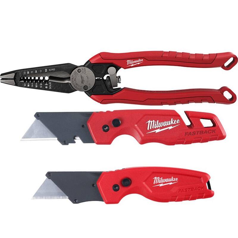 Milwaukee 9 pulgadas 7 en 1 Alicate Pelacables combinado con Set de Cuchillo Utilitario Plegable FASTBACK - 48-22-3078-48-22-1503