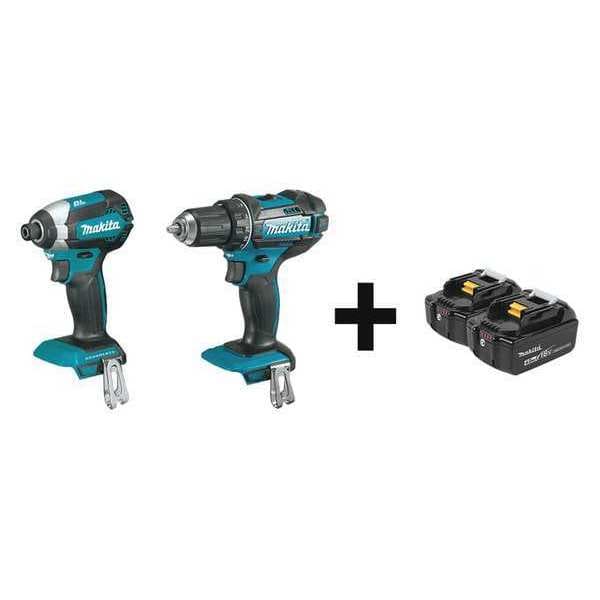 Makita Cordless Combo Kit, 18.0 V, 2 Tools, 2 Batt - XDT13Z, XFD10Z + BL1840B-2