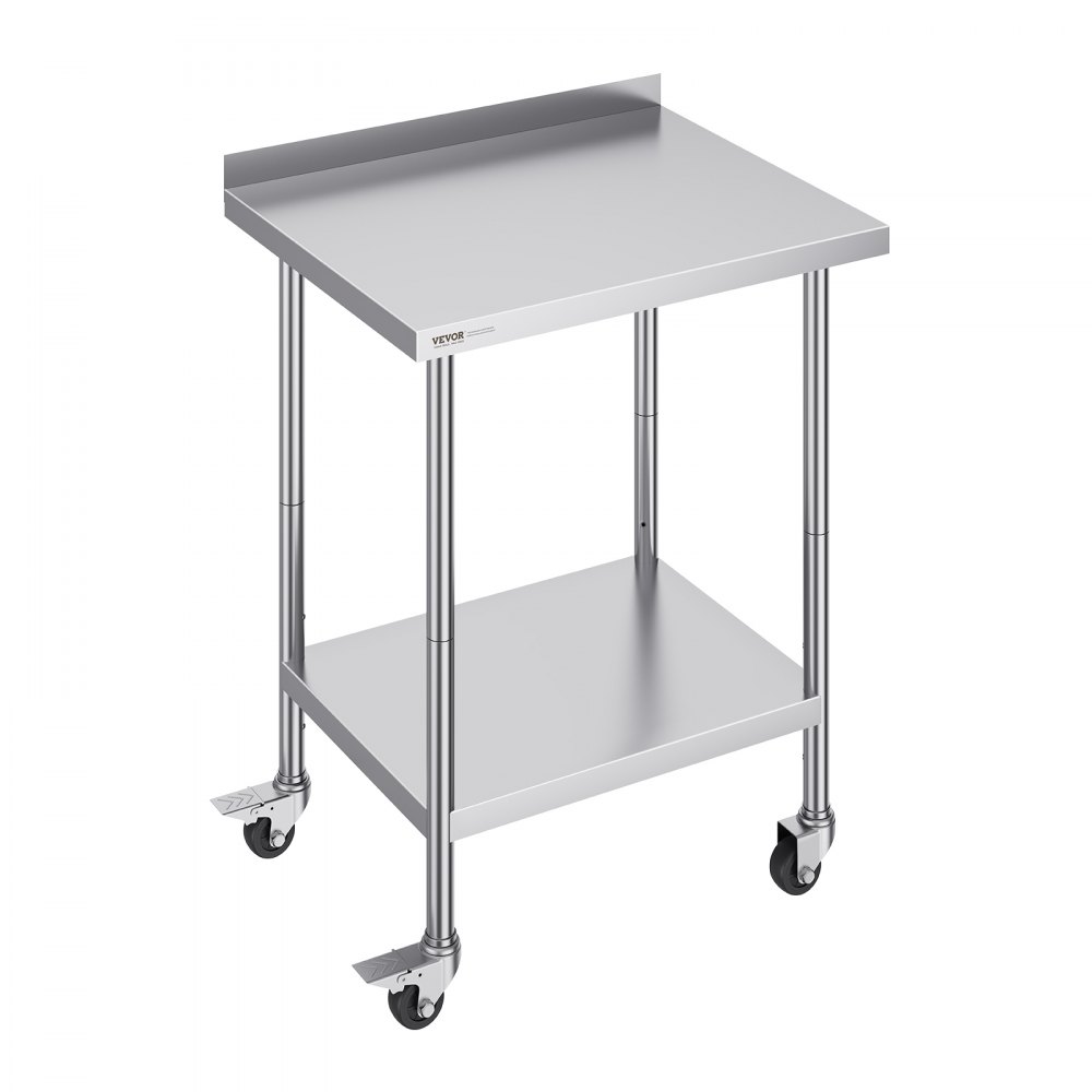 VEVOR 24 x 30 x 40 Inch Stainless Steel Work Table, Commercial Food Prep Worktable with Casters, Heavy Duty Prep Worktable, Metal Work Table with Adjustable Height for Restaurant, Home and Hotel - CFBXGGZTLCDJ2SUV7V0